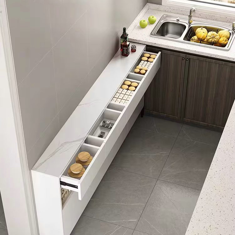 实木生态板超薄餐边柜厨房储物柜岩板茶水柜暖白色20/25/30/35cm