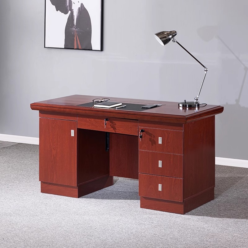 办公桌实木单人写字台式职员油漆政企老板桌带锁带抽屉财务电脑桌