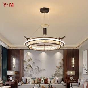 新中式客厅吊灯圆形LED餐厅饭店包房酒店会所复式楼茶室吊灯3162