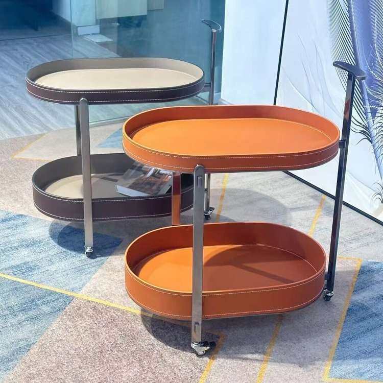 轻奢不锈钢马鞍皮移动沙发边几小推车茶几客厅家用角几带轮置物架,住宅家具,移动边几/推车,淘宝优惠券,粉丝福利购,淘宝优惠卷
