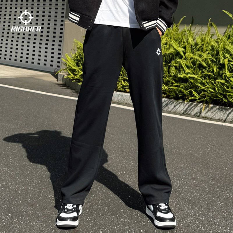 准者直筒宽松运动长裤春季新款男士休闲跑步篮球黑色针织透气卫裤