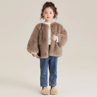 儿童冬季 加厚棉衣女童皮草外套男童宝宝毛毛保暖小孩仿狐狸毛冬装