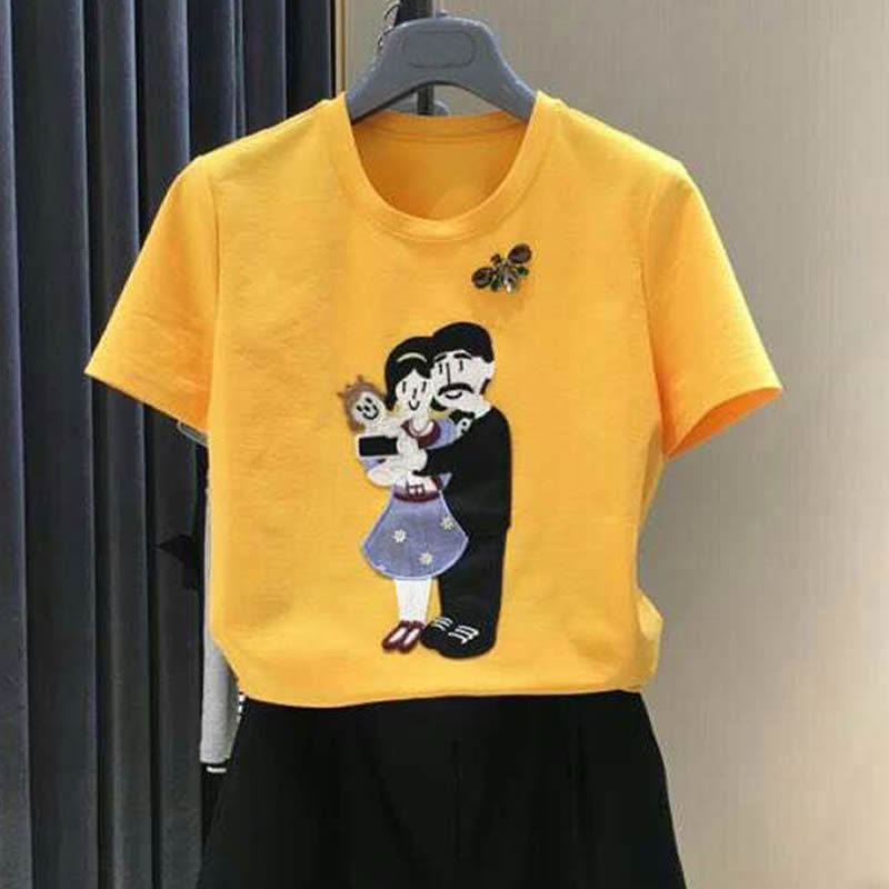 新颖哥弟特正品女装短袖T恤女2018夏季新款卡通大码刺绣圆领体恤