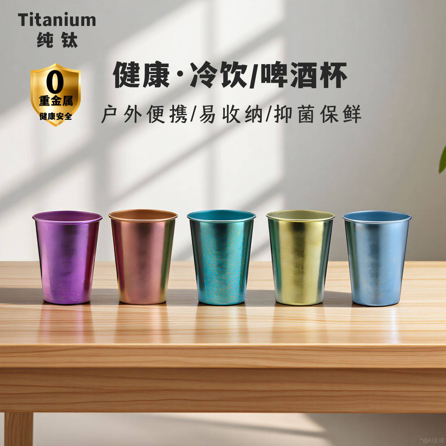 纯钛啤酒杯饮料杯防摔家用水杯子咖啡杯户外便携露营冷饮杯喝水杯