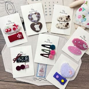 新款韩系毛绒绒球球爱心儿童发夹女童布艺刺绣发卡刘海边夹发饰