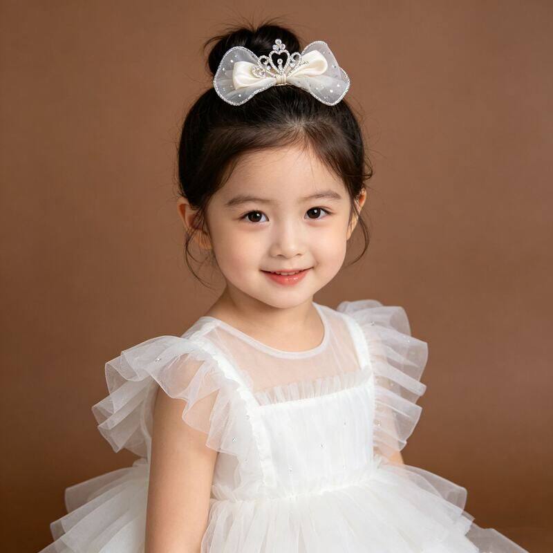 儿童皇冠网纱蝴蝶结发夹超仙闪钻公主侧边夹女童生日表演礼服头饰