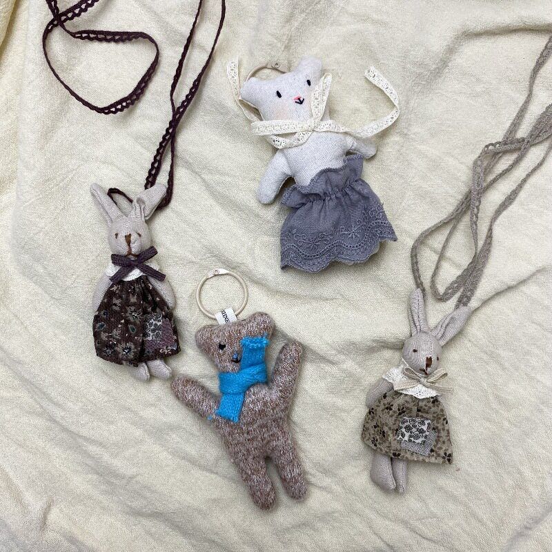 韩版新款可爱卡通布艺塞棉兔子小熊猫咪儿童项链宝宝挂件挂饰配饰