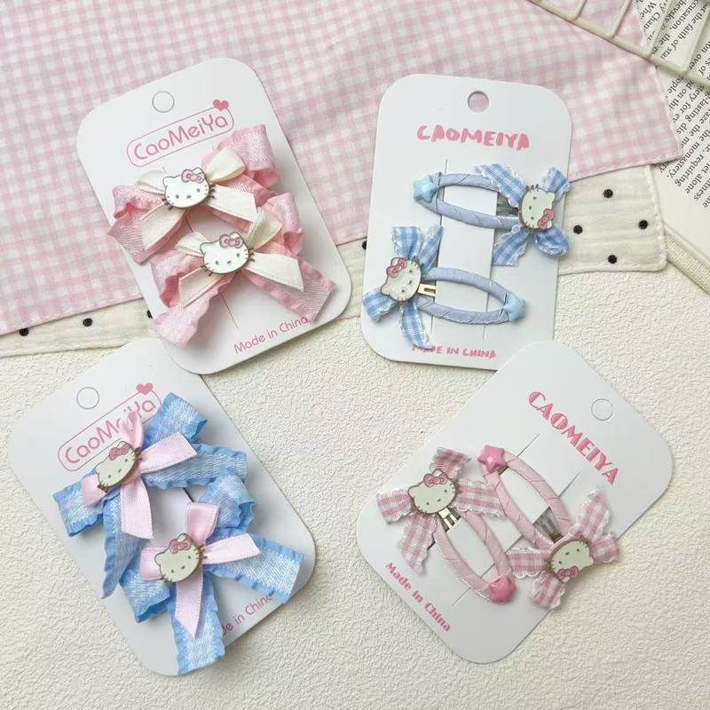 织带KT猫粉蓝格蝴蝶结儿童发夹