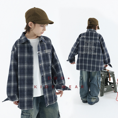 多家潮牌童装男童外套儿童磨毛格子衬衫秋冬装新款中大童帅气上衣