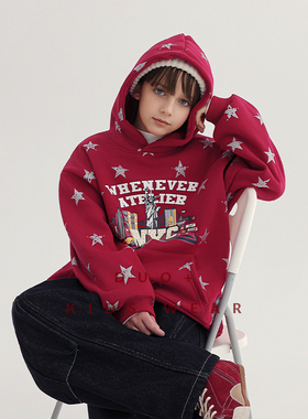 多加潮牌童装男童加绒卫衣冬装新款儿童拜年过年连帽衫中大童上衣