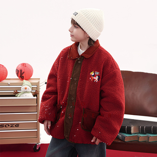 多加潮牌童装男童棉服儿童2025冬装中大童加厚儿童羊羔绒外套潮