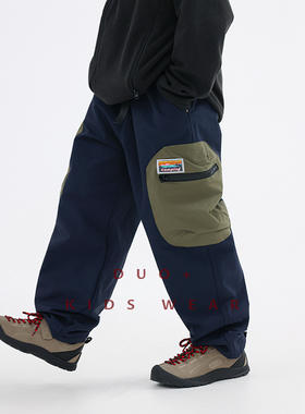 多加潮牌童装儿童加绒口袋工装裤冬装一体绒男童山系帅气加厚长裤