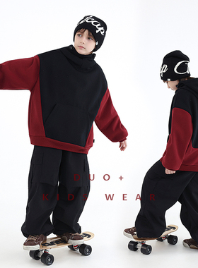 多加潮牌童装男童加绒高领卫衣冬装新款儿童连帽衫中大童上衣潮