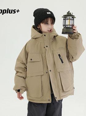 多加潮牌童装儿童羽绒服2025冬装新国标90白鸭绒户外山系工装外套