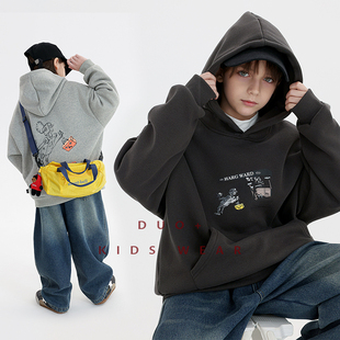 多加潮牌童装男童加绒机器人卫衣冬装新款儿童连帽衫中大童上衣潮