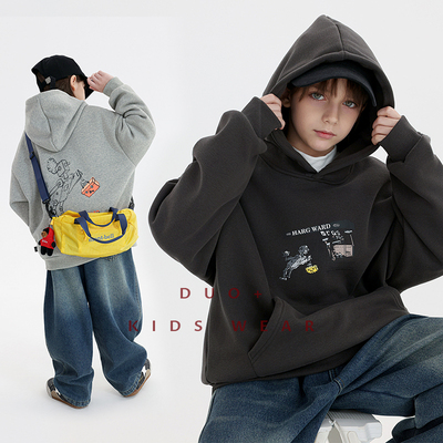多加潮牌童装男童加绒机器人卫衣冬装新款儿童连帽衫中大童上衣潮