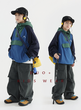 多加潮牌男童冲锋衣秋冬装儿童山系加绒外套中大童户外露营上衣潮