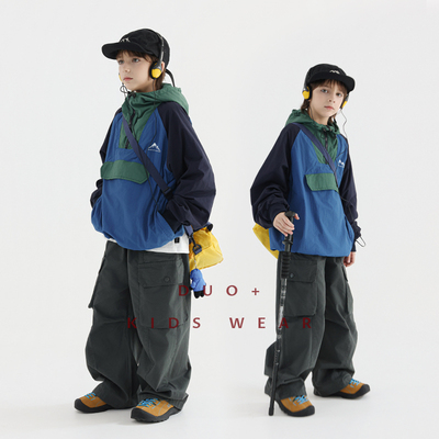 多加潮牌男童冲锋衣秋冬装儿童山系加绒外套中大童户外露营上衣潮