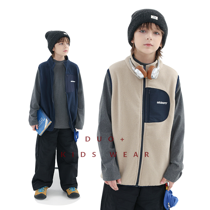 多加潮牌童装男童摇粒绒马甲秋冬装新款儿童内搭背心中大童坎肩潮