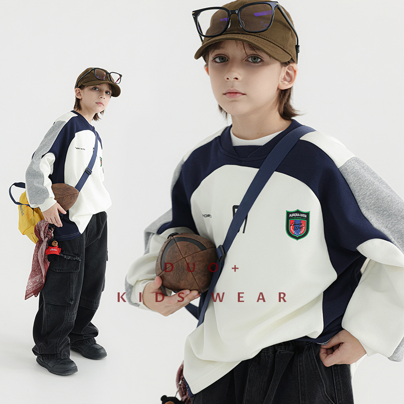 多加潮牌童装男童机车卫衣2025秋装新款儿童套头衫中大童时髦上衣
