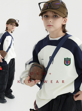 多加潮牌男童机车加绒卫衣2025冬装儿童加厚圆领卫衣中大童时髦