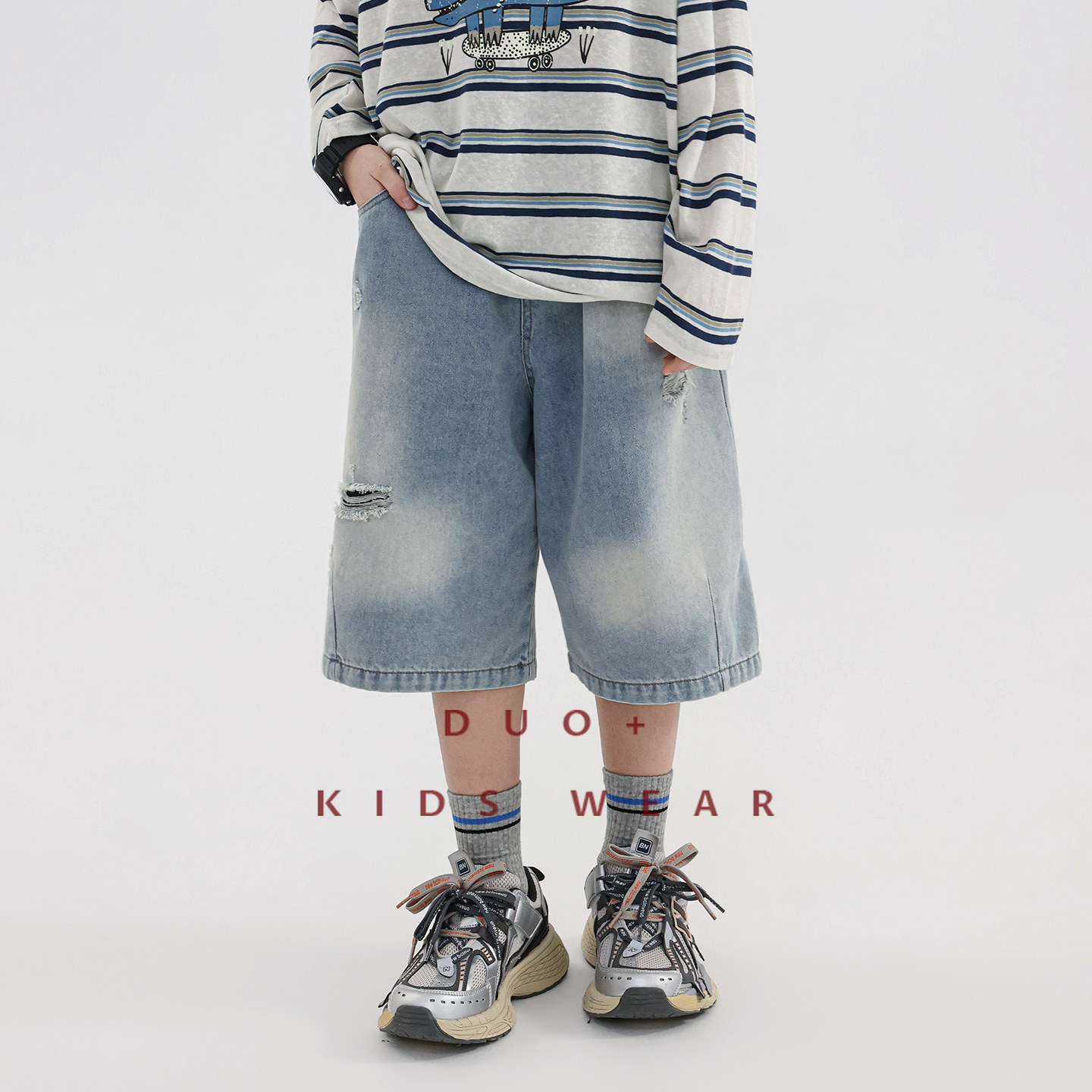 多加潮牌童装男童破洞牛仔短裤2026年夏装新款中大童街舞五分裤潮