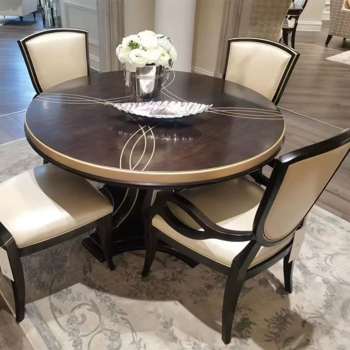 美克康普绅埃弗利法式意式轻奢古典圆形6人位4人位餐桌餐椅美式