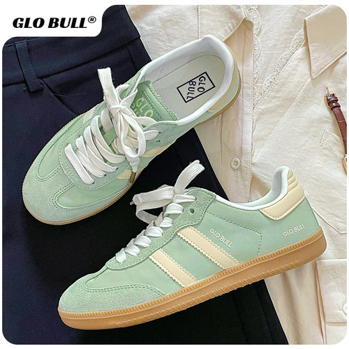GLO BULL绿色德训鞋女情侣2025新款春秋潮流休闲平底运动跑步板鞋