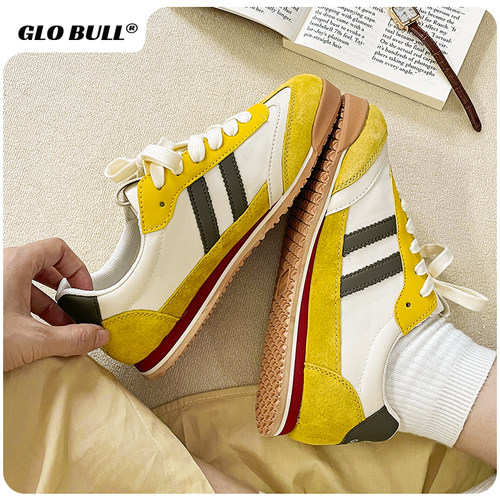 GLO BULL德训鞋女小众情侣2025新款春秋潮流休闲平底鞋黄色阿甘鞋