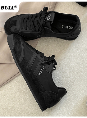 GLO BULL黑色德训鞋女情侣2025新款春秋潮流休闲平底运动鞋阿甘鞋