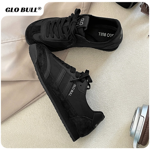 GLOBULL黑色德训鞋休闲阿甘鞋