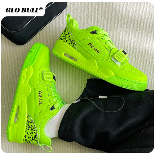 GLO BULL荧光绿中高帮百搭学生运动鞋情侣板鞋ins潮休闲鞋子女款
