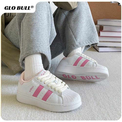 GLO BULL贝壳鞋粉白色女款厚底板鞋小白鞋配裙子百搭小众休闲鞋子