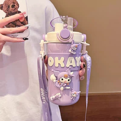 儿童保温杯女生2023新款高颜值水杯316上学专用双饮吸管杯子便携