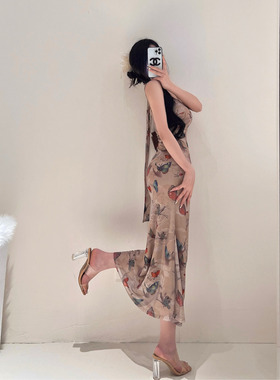 M5283新中式网纱吊带连衣裙女夏季蝴蝶裙喜神显瘦包臀辣妹裙子