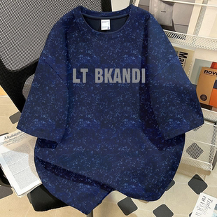 高街宽松蜡染T恤 男ins潮牌夏季 280g美式 复古重磅纯棉字母印花短袖