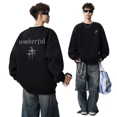 秋冬美式高级感宽松高街痞帅卫衣