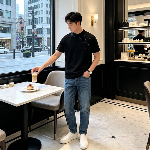 夏季纯棉宽松和平鸽刺绣情侣T恤