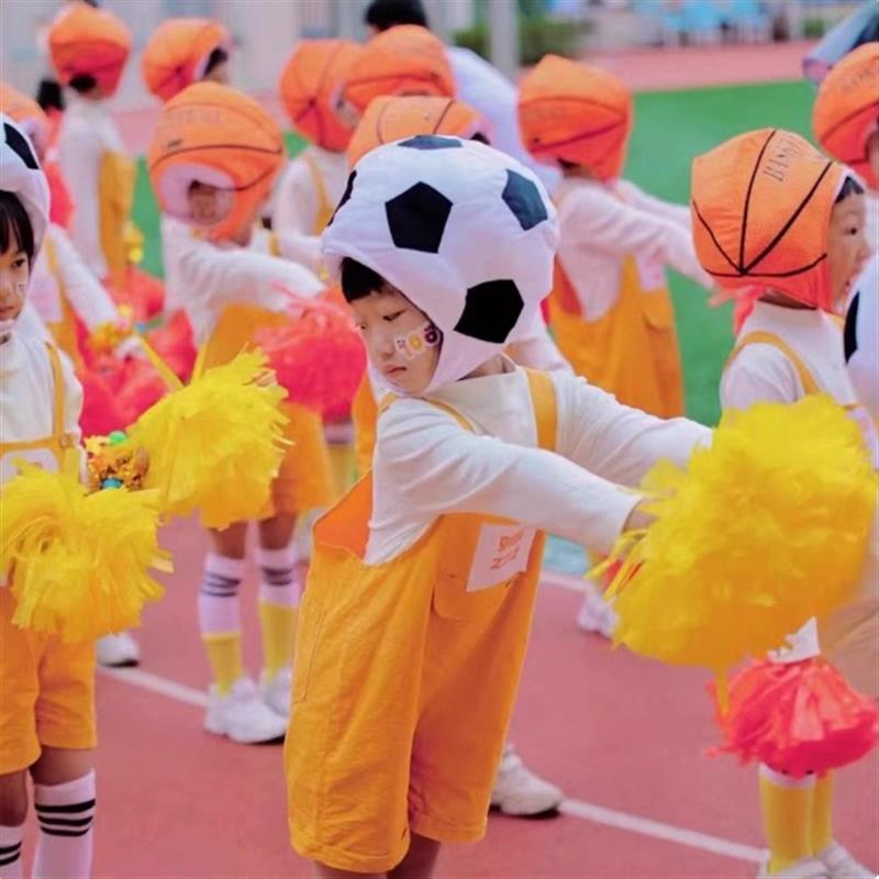。儿童运动会啦啦队演出服校园开幕式小学生背带裤篮球足球头套套