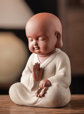 小砂弥紫砂摆件中式客厅装饰和尚