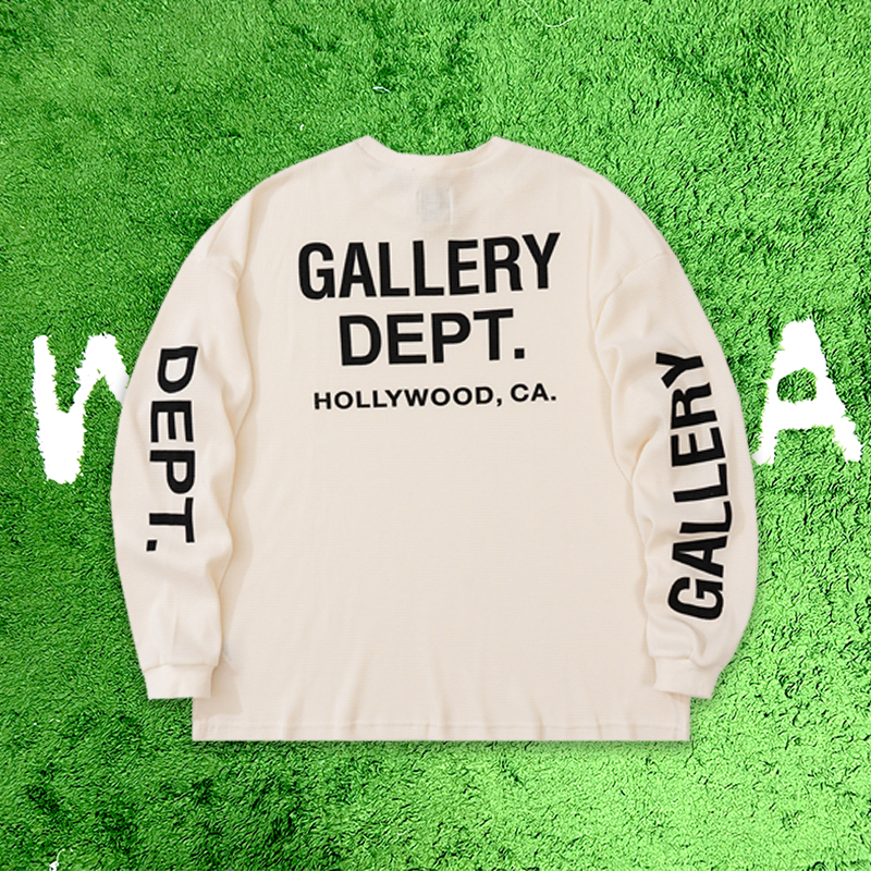 thumbnail for American Trendy Brand Gallery Dept Waffle Letter High Street Fashion Crew Neck New Long-Sleeve T-Shirt Base Layer