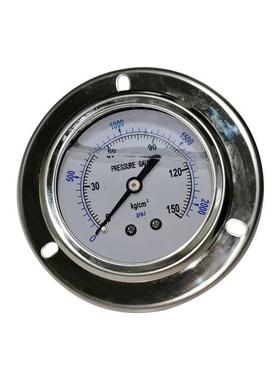 轴向带前边不锈钢压力表耐震充油全钢埋入式YNBF60ZT150kgG1/4