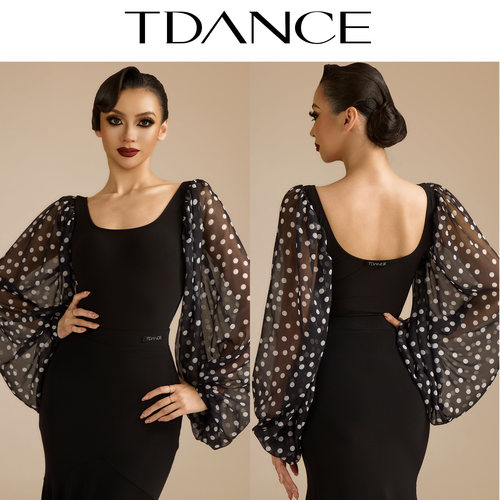 TDANCE波点方领灯笼袖连体上衣