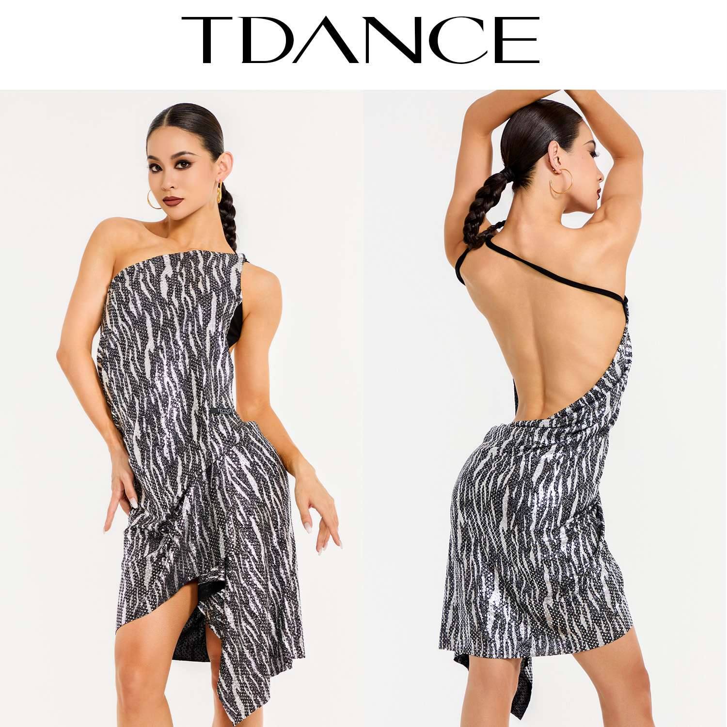 TDANCE单肩一片式露背连衣裙