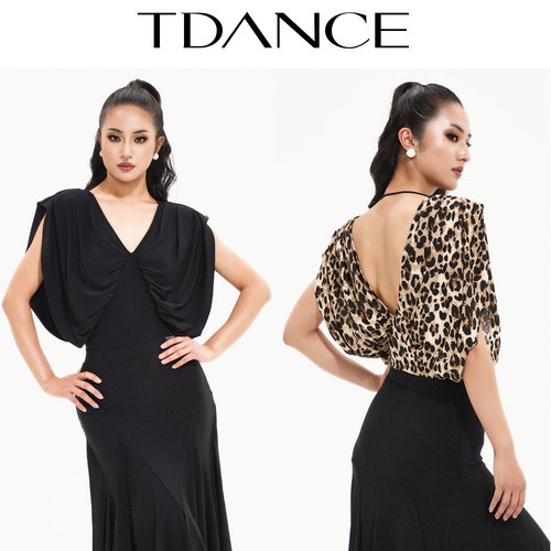 TDANCE前后V领抓褶连体上衣