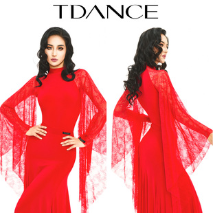 TDANCE摩登练习【拼接超大摆飘片连体上衣】高级红色成人女JM-227