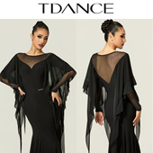 270 网纱性感高级JM TDANCE摩登练习服 圆领荷叶边飘片连体上衣