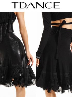 TDANCE拉丁女【鱼骨流苏半裙】大摆上课练习舞蹈半身裙百搭GL-32