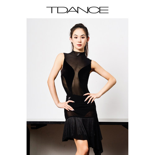 TDANCE斜腰透视流苏半裙