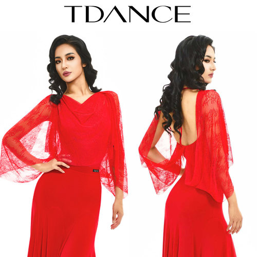 TDANCE纱质荡领连体上衣